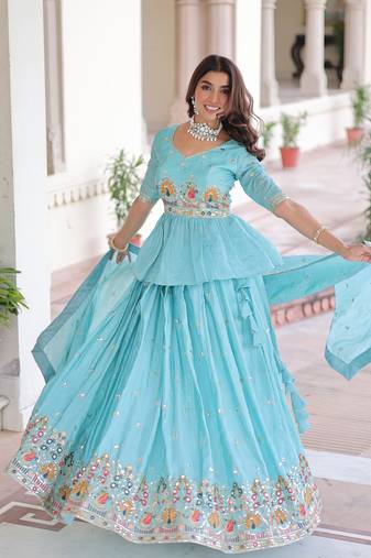 Silk Sequins Embroidered Lehenga Choli And Duptta
