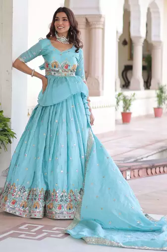 Silk Sequins Embroidered Lehenga Choli And Duptta