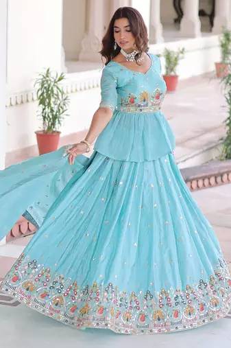 Silk Sequins Embroidered Lehenga Choli And Duptta