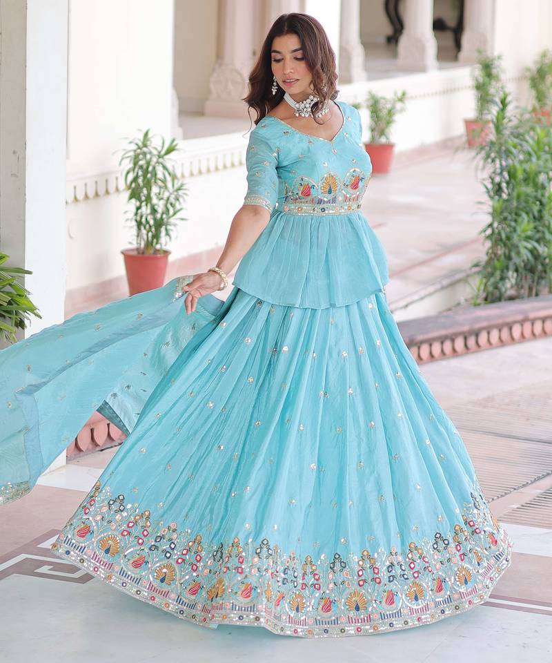 Silk Sequins Embroidered Lehenga Choli And Duptta