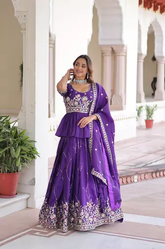 Silk Sequins Embroidered Lehenga Choli And Duptta