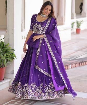 Silk Sequins Embroidered Lehenga Choli And Duptta 3
