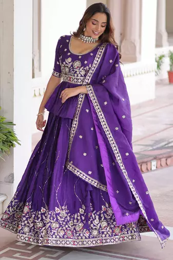 Silk Sequins Embroidered Lehenga Choli And Duptta