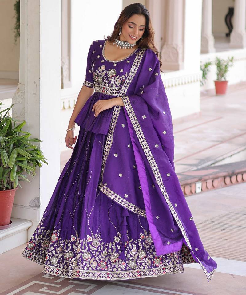 Silk Sequins Embroidered Lehenga Choli And Duptta