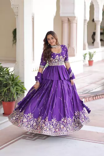 Silk Sequins Embroidered Lehenga Choli And Duptta