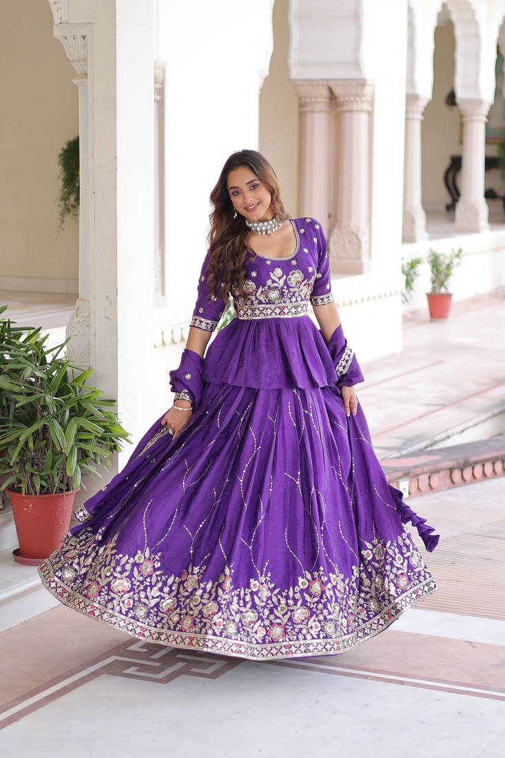 Silk Sequins Embroidered Lehenga Choli And Duptta