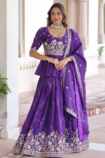 Silk Sequins Embroidered Lehenga Choli And Duptta
