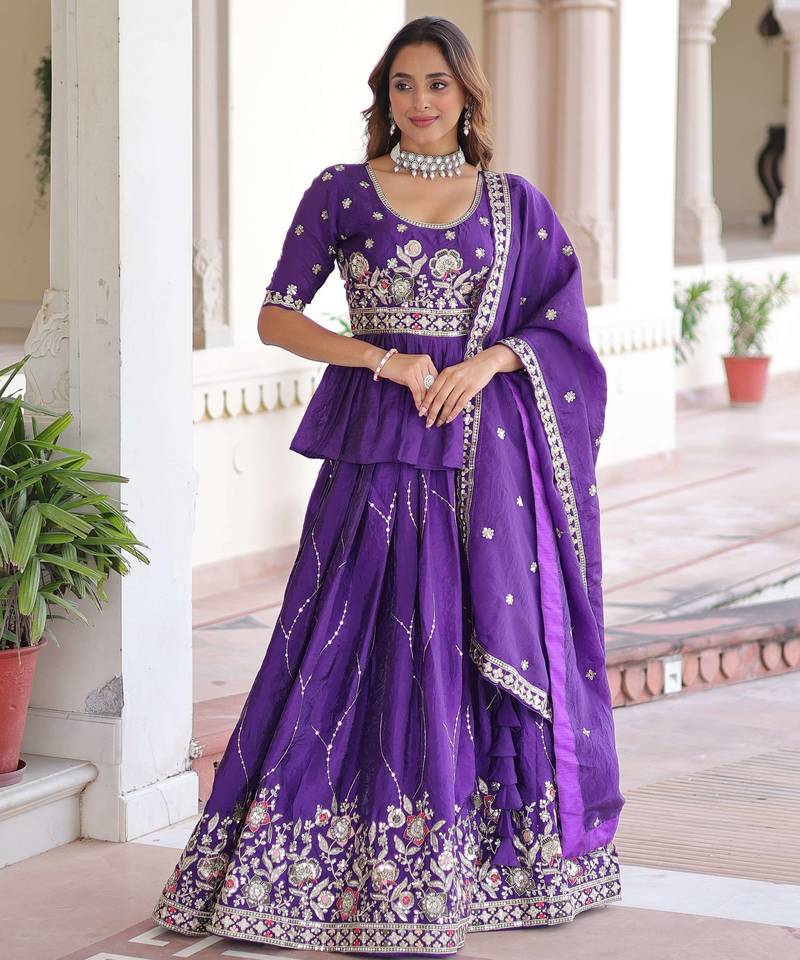 Silk Sequins Embroidered Lehenga Choli And Duptta