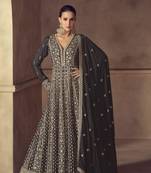 Black embroidered chinon anarkali suit