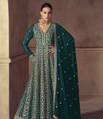 Teal embroidered chinon anarkali suit