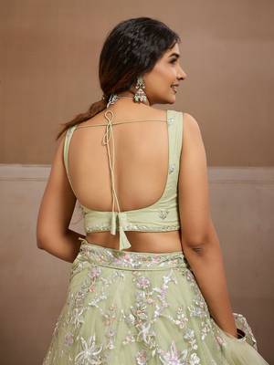 Lime green Net Sequins embroidered Lehenga Choli With Dupatta 9