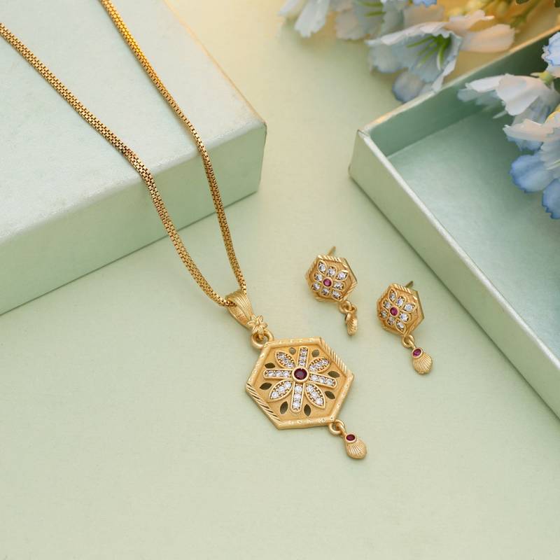 Gold color chain pendant with earring