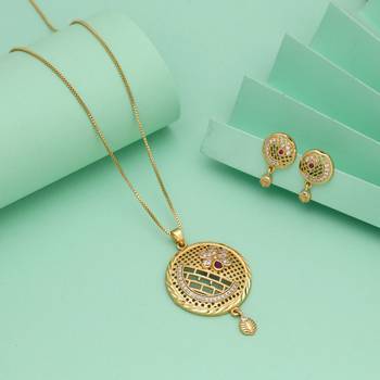 Gold color chain pendant with earring 1