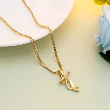 Gold color shri krishna flute design chain pendant 1