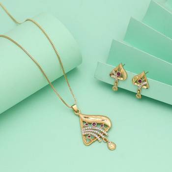 Gold color chain pendant with earring 1