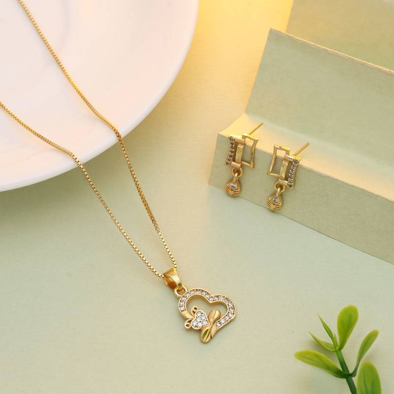 Gold color chain pendant with earring