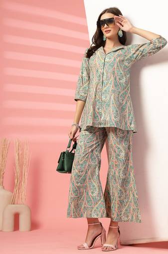 cotton sea green paisley print co-ord set