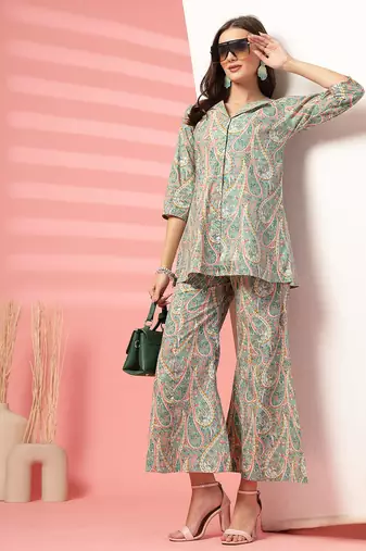 cotton sea green paisley print co-ord set