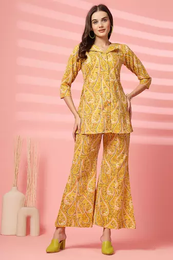 cotton yellow paisley print co-ord set