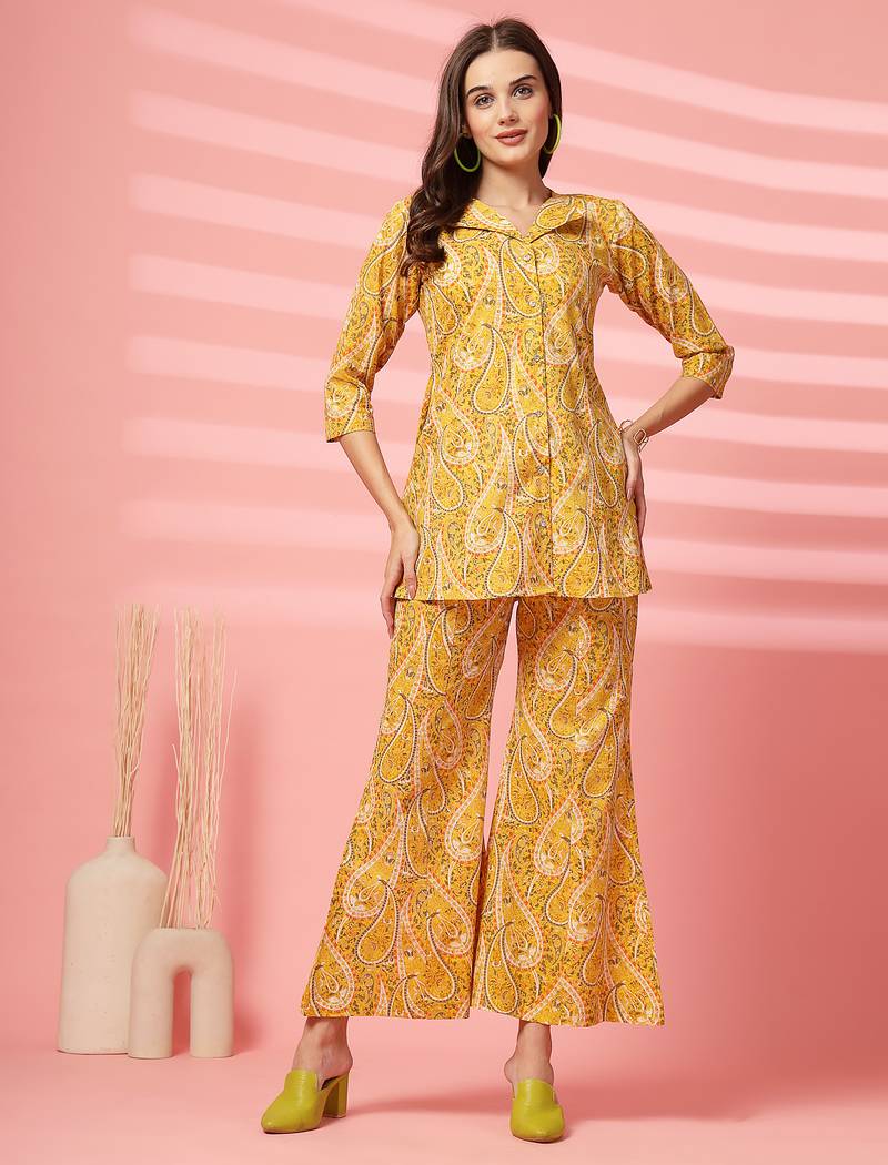 cotton yellow paisley print co-ord set