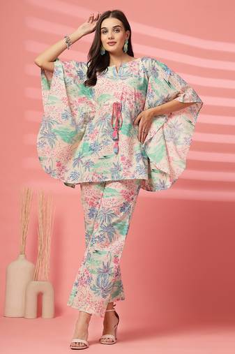 cotton pink tropical print co-ord set
