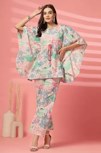 cotton pink tropical print co-ord set