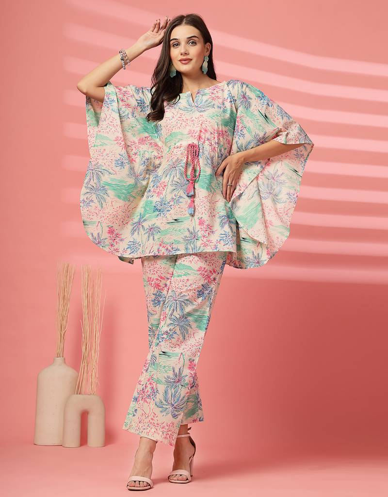 cotton pink tropical print co-ord set