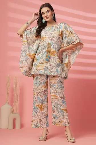 cotton mustard tropical print co-ord set