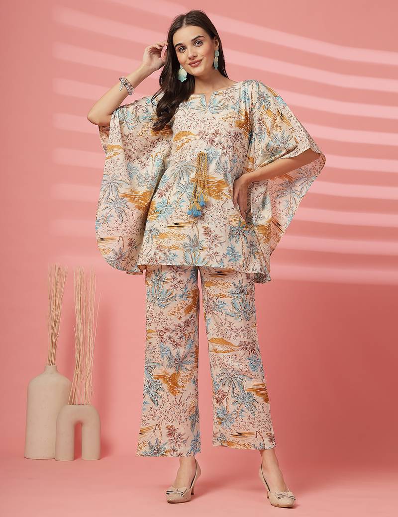 cotton mustard tropical print co-ord set