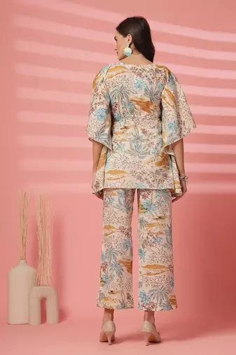 cotton mustard tropical print co-ord set