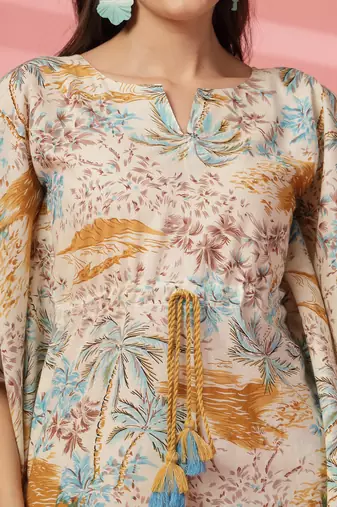 cotton mustard tropical print co-ord set