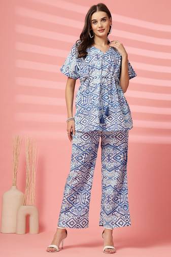 cotton blue abstract print co-ord set