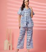 cotton blue abstract print co-ord set