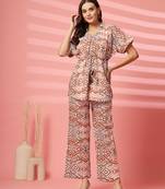cotton brown abstract print co-ord set