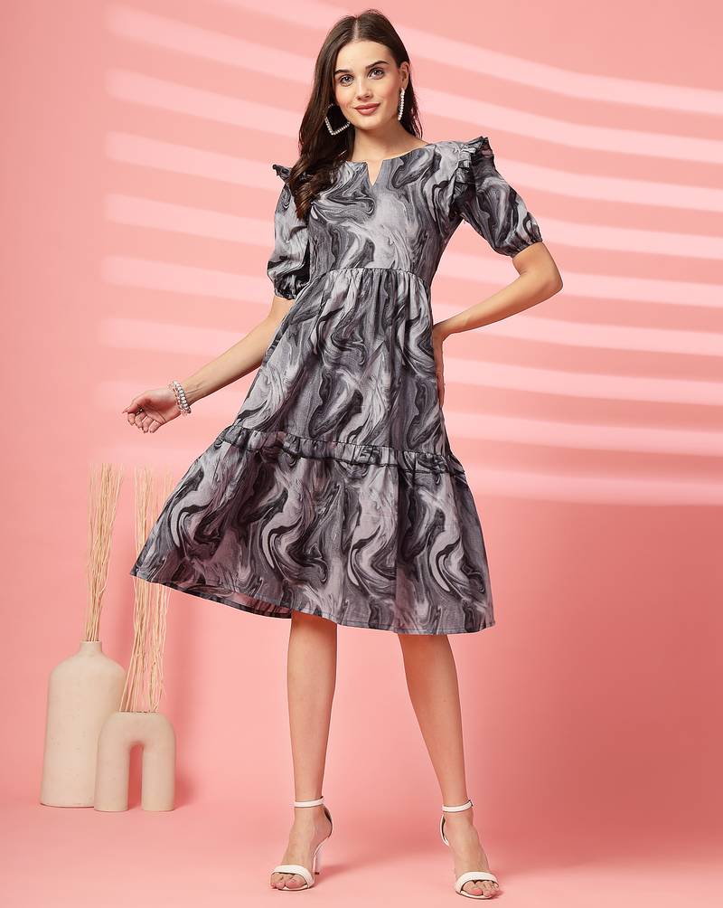 cotton black marble print dress