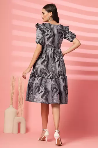 cotton black marble print dress