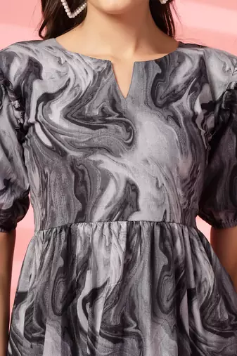 cotton black marble print dress