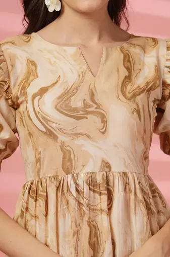 cotton off white marble print dress
