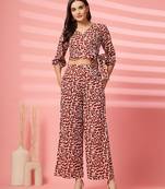 cotton brown abstract print co-ord set