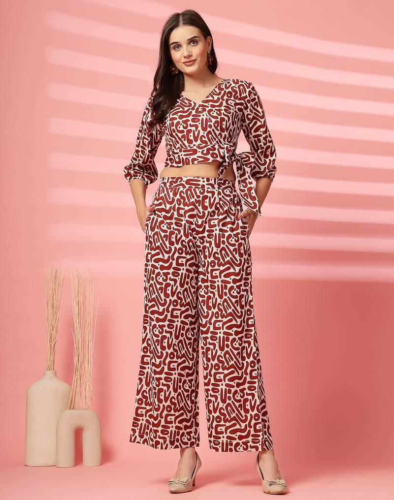 cotton brown abstract print co-ord set