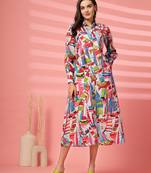 cotton multicolor abstract print shirt a-line dress