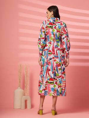cotton multicolor abstract print shirt a-line dress 2