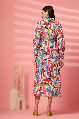 cotton multicolor abstract print shirt a-line dress