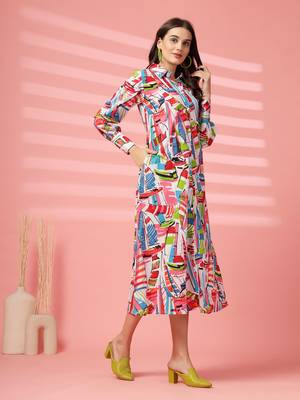 cotton multicolor abstract print shirt a-line dress 4
