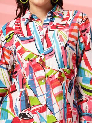 cotton multicolor abstract print shirt a-line dress 5