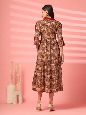 cotton maroon ethnic print maxi dress 2