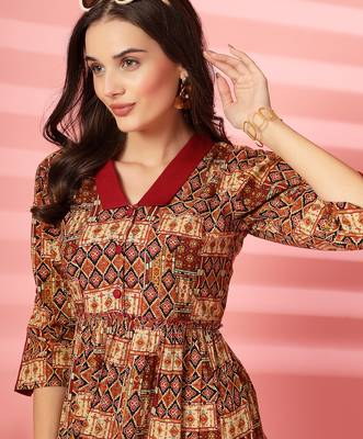 cotton maroon ethnic print maxi dress 3