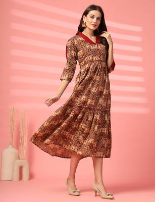 cotton maroon ethnic print maxi dress 4