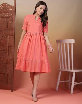 cotton schiffli solid pink dress 1
