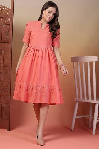 cotton schiffli solid pink dress